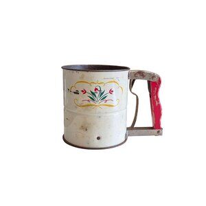 Vintage Androck Hand-i-Sift Flour Sifter White Floral Rustic Kitchen Collectible